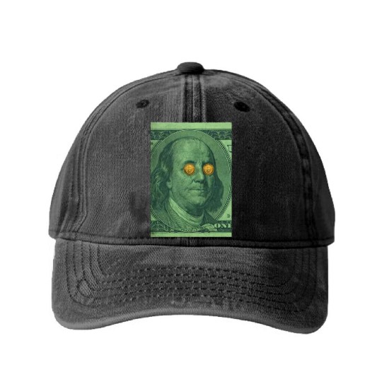Benjamin Franklin Bitcoin Washed Denim Baseball Caps