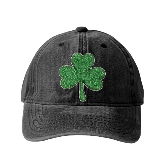 St Patrick'S Day Green Glitter-Clover Shamrock Washed Denim Baseball Caps