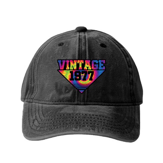 Vintage 1977 Tie Dye Splash Color Triangle Washed Denim Baseball Caps