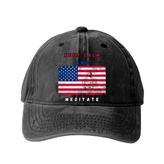 Independence Day Buddha Meditation Washed Denim Baseball Caps