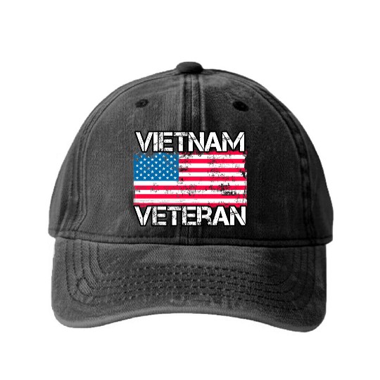 Vietnam Veteran Us Flag Military Vet Washed Denim Baseball Caps