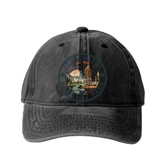 Yosemite National Park Vintage Style Half Dome Washed Denim Baseball Caps