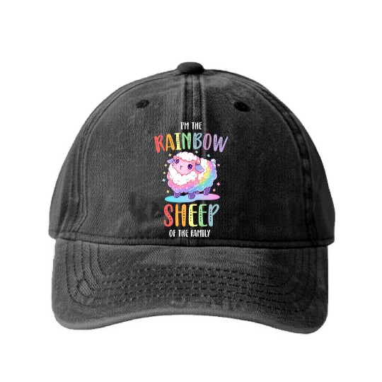 Rainbow Sheep LGBTQ Transgender Pride Community Washed Denim Baseball Caps