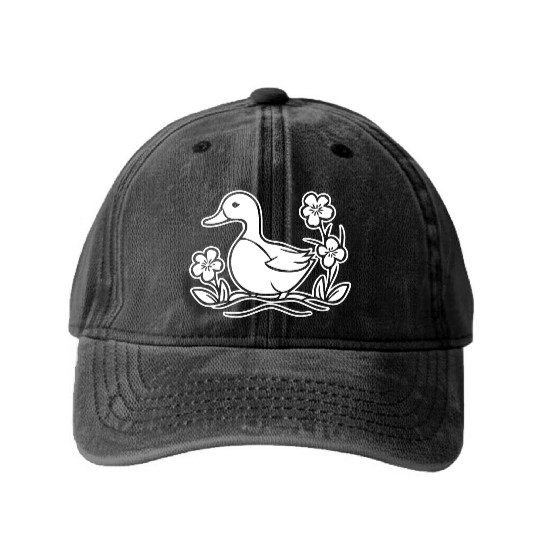 Duck Bird Nature Pond Washed Denim Baseball Caps