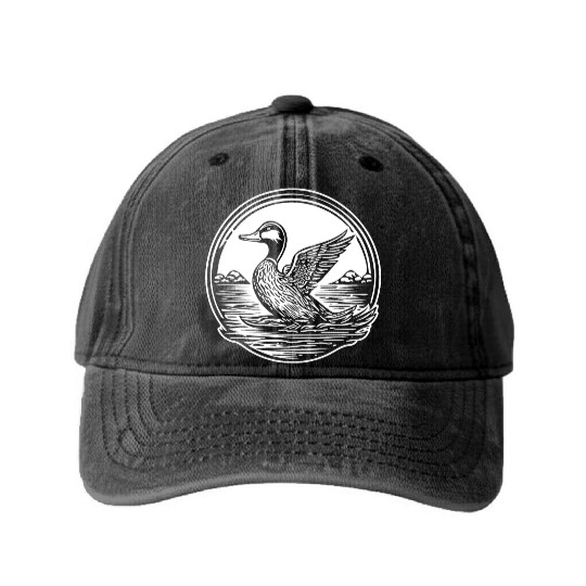 Duck Bird Nature Pond Washed Denim Baseball Caps