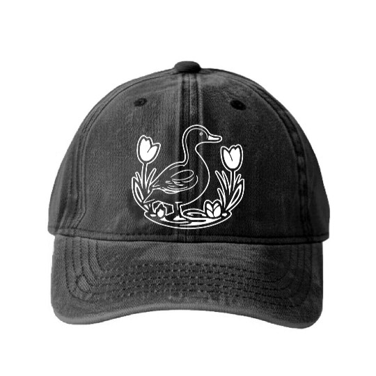 Duck Bird Nature Pond Washed Denim Baseball Caps