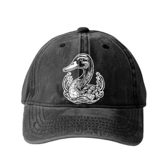 Duck Bird Nature Pond Washed Denim Baseball Caps