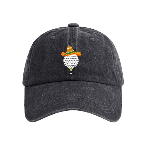 Margarita Golf Ball Mexican Sombrero Washed Denim Baseball Caps