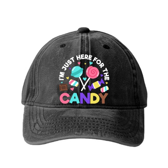 Halloween Candy Trick or Treat Party quote Washed Denim Baseball Caps