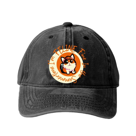 I'm FELINE Fine | Cat Lover Summer Animal Party Washed Denim Baseball Caps