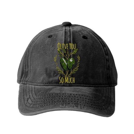 Olive Love Olive Oil I Love You Washed Denim Baseball Caps