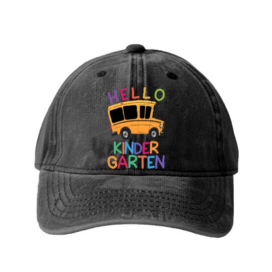 hello kindergarten Washed Denim Baseball Caps print template school bus