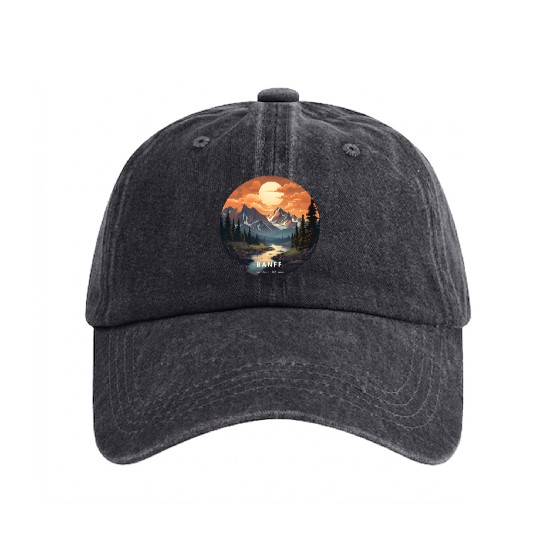Banff sunset Washed Denim Baseball Caps