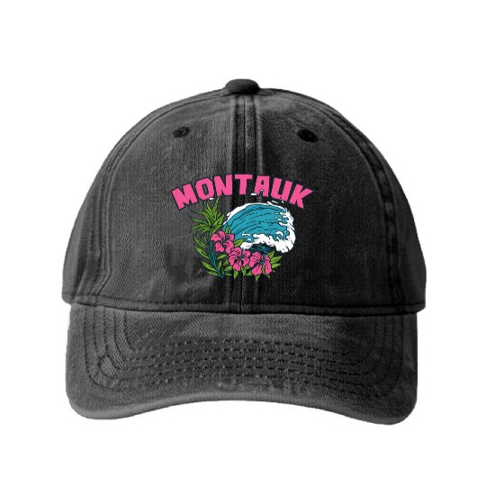 Montauk New York Summer Nyc Tropical Montaukett Washed Denim Baseball Caps