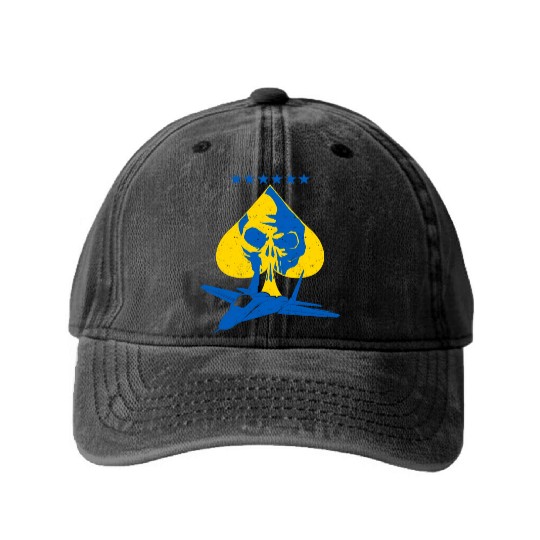 The Ghost Of Kyiv Kiev Ukraine Ace Fighter Pilot Washed Denim Baseball Caps
