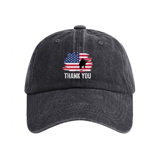 Thank You Us Flag Memorial Day Washed Denim Baseball Caps