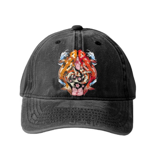 Japan cherry blossom gift sakura koi carp Washed Denim Baseball Caps