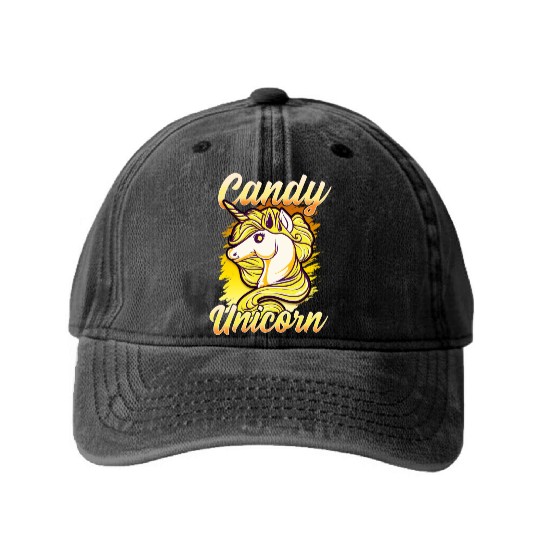 Candy Corn Unicorn Halloween Funny Candy Unicorn Washed Denim Baseball Caps
