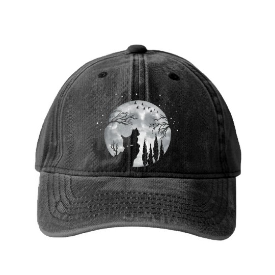 Yorkshire Terrier Full Moon At Night Pet Yorkshire Washed Denim Baseball Caps