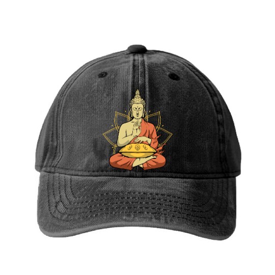 Handpan Buddha Player Spiritual Handpan Washed Denim Baseball Caps