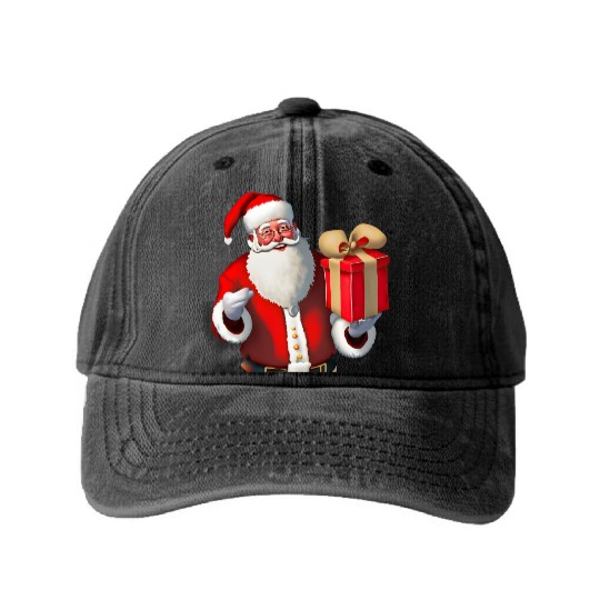 Festive Santa Claus design Washed Denim Baseball Caps