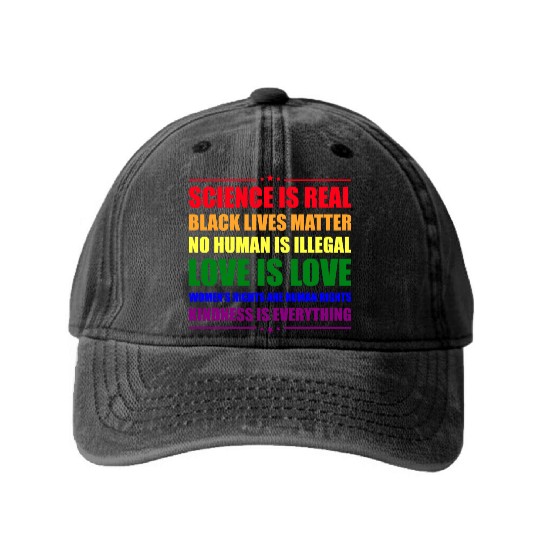 Science Is Real Kindness Is Everything Washed Denim Baseball Caps
