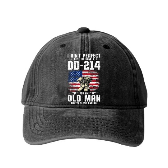 US Army DD-214 American Flag Washed Denim Baseball Caps