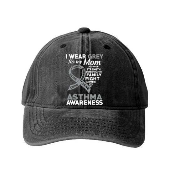 I Wear Grey For My Mom Asthma Awareness Washed Denim Baseball Caps