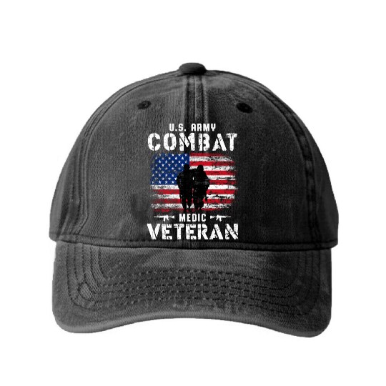 US Army Combat Medic Veteran Washed Denim Baseball Caps