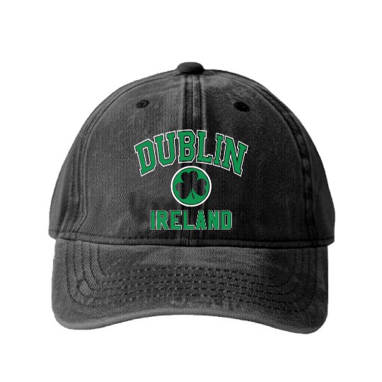 Dublin Varsity Style Shamrock Green Print Washed Denim Baseball Caps