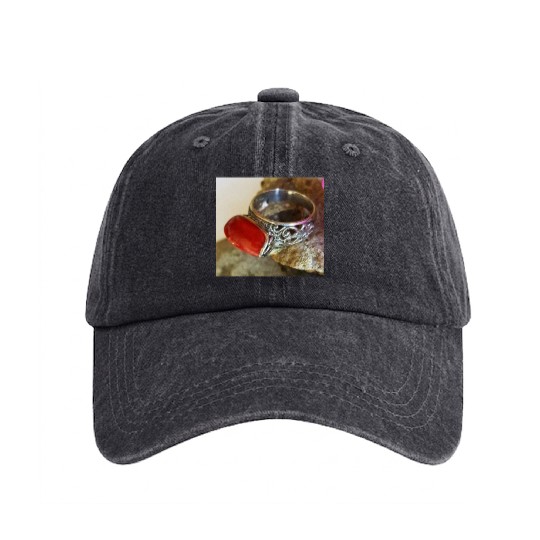 Red Coral sterling silver ring for women Washed Denim Baseball Caps