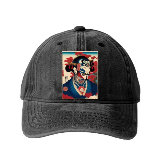 Yakuza Warriors of the Edo Night Washed Denim Baseball Caps