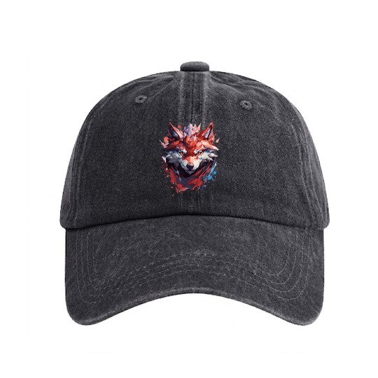 Polygonal Fox Print Washed Denim Baseball Caps