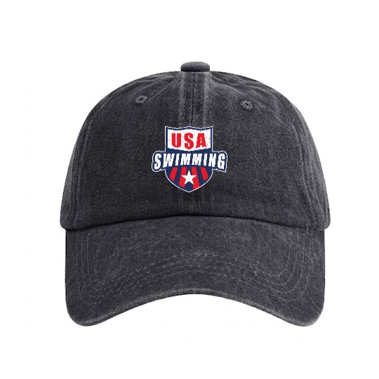 Usa Swimming Team Sports Athlete Us Swim Aquatic Washed Denim Baseball Caps