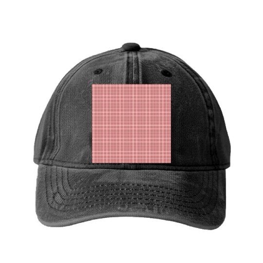 Retro Checkered Pattern Coral Red Washed Denim Baseball Caps