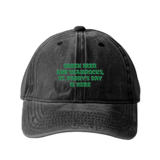 Green Beer And Shamrocks Washed Denim Baseball Caps