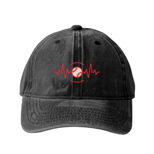 Baseball Lover Heart Beat Baseball Washed Denim Baseball Caps
