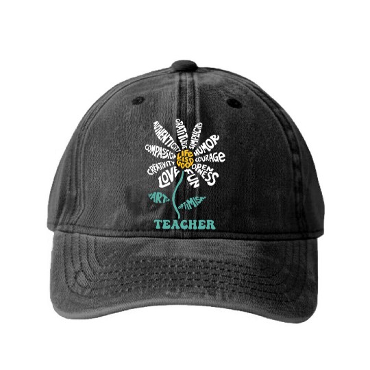 Life-is Good Teacher Humor Courage Openness Washed Denim Baseball Caps