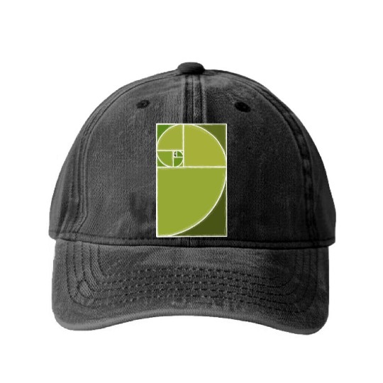 Olive Green Fibonacci Spiral Washed Denim Baseball Caps