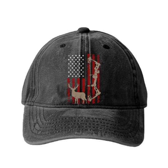 Patriotic Deer Hunting Flag Washed Denim Baseball Caps