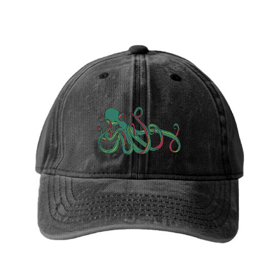 Green Octopus Washed Denim Baseball Caps