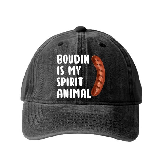Boudin is My Spirit Animal, Funny Louisiana Cajun Washed Denim Baseball Caps