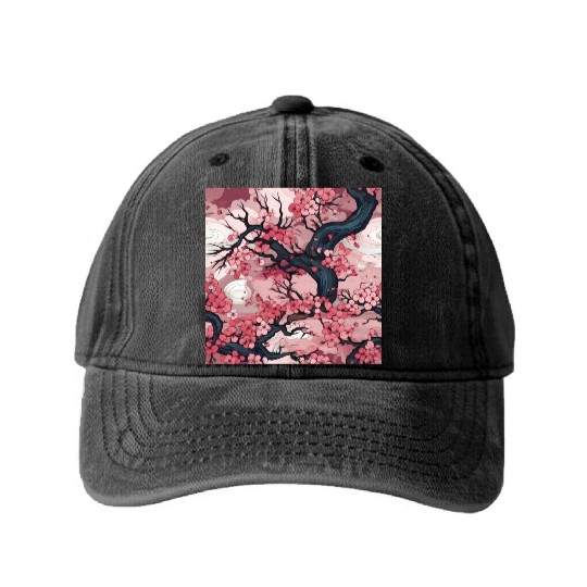 Anime Euphoria: Fantasy Cherry Blossom Dreamscape Washed Denim Baseball Caps