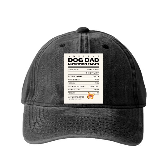Awesome Dog Dad Nutrition Facts Washed Denim Baseball Caps