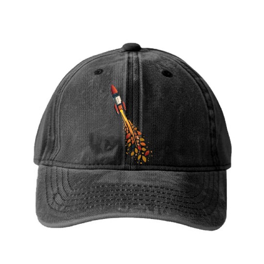 Autumn rocket - leaf-driven flight Washed Denim Baseball Caps