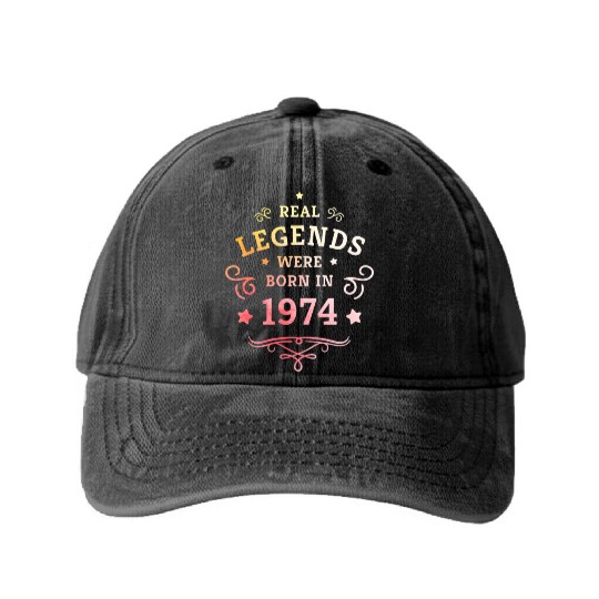 Real Legends were born in 1974 50th Birthday Gift Washed Denim Baseball Caps