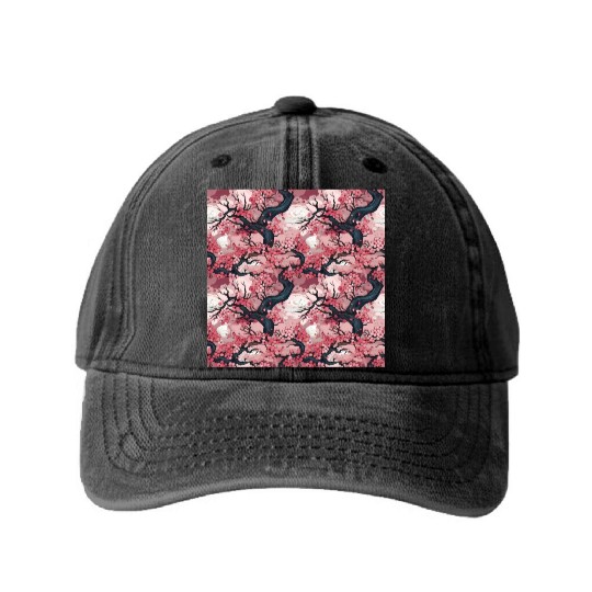 Anime Euphoria: Fantasy Cherry Blossom Dreamscape Washed Denim Baseball Caps