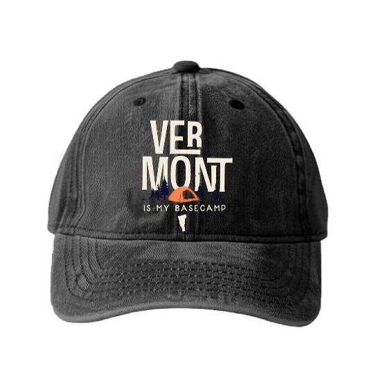 Vermont Is My Base Camp Washed Denim Baseball Caps