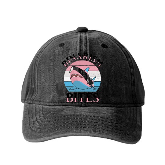 Shark Lover Transgender Pride Flag Trans LGBT Washed Denim Baseball Caps