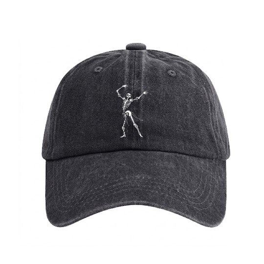 Dancing Skeleton White Washed Denim Baseball Caps